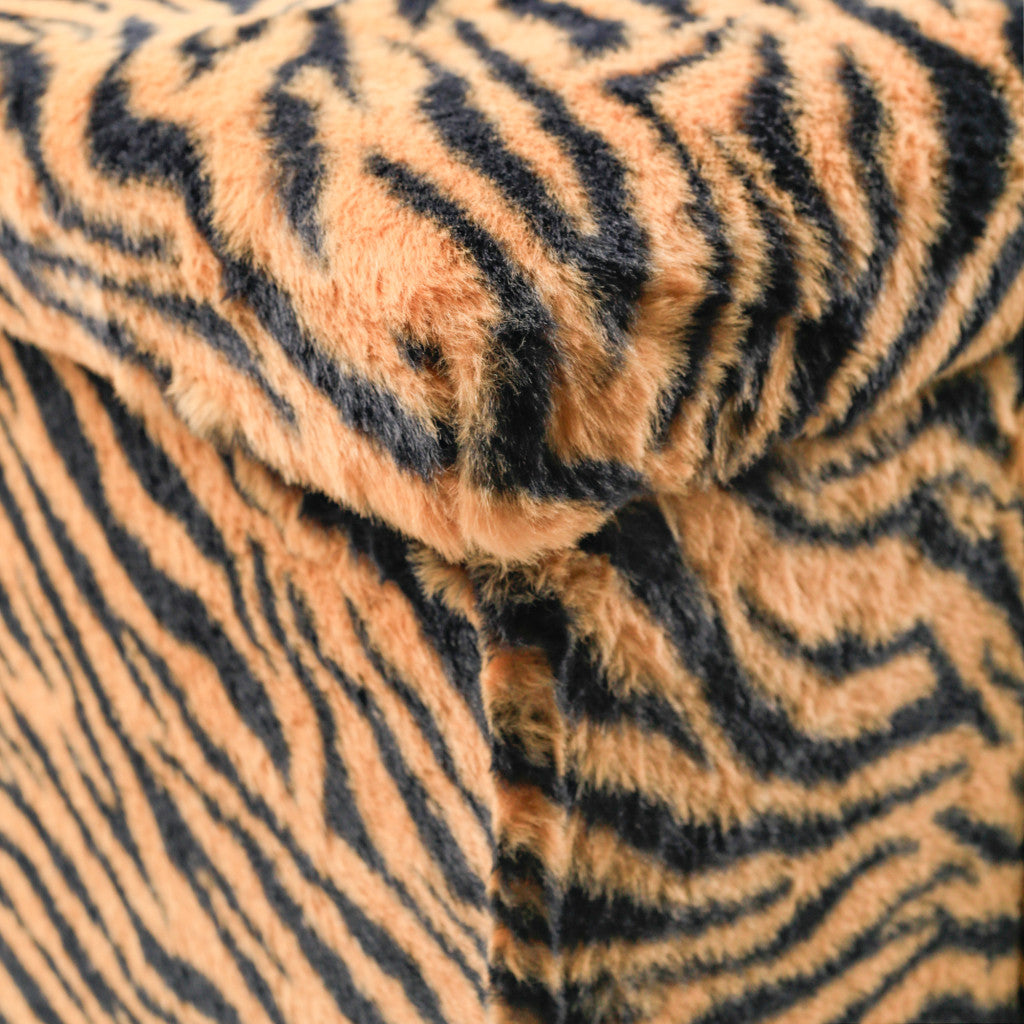 30" Black And Tan Faux Fur Tiger Ottoman