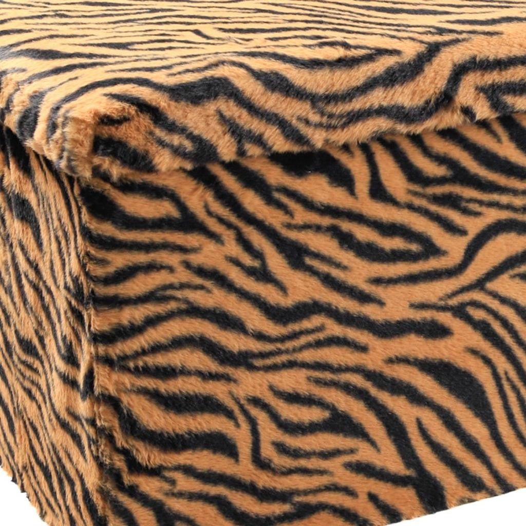 30" Black And Tan Faux Fur Tiger Ottoman