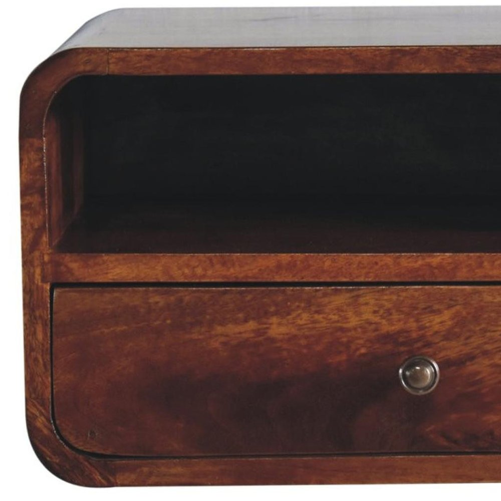 18" Brown Solid Wood One Drawer Floating Nightstand