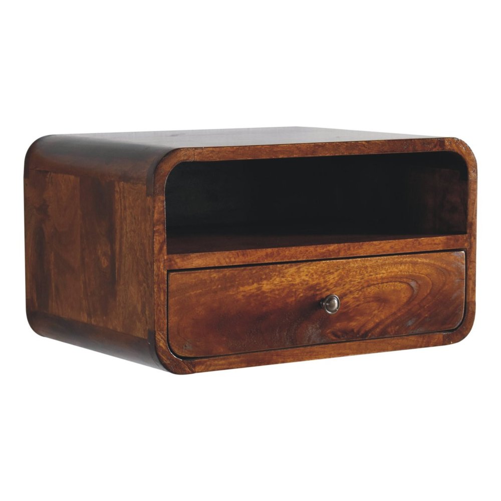 18" Brown Solid Wood One Drawer Floating Nightstand