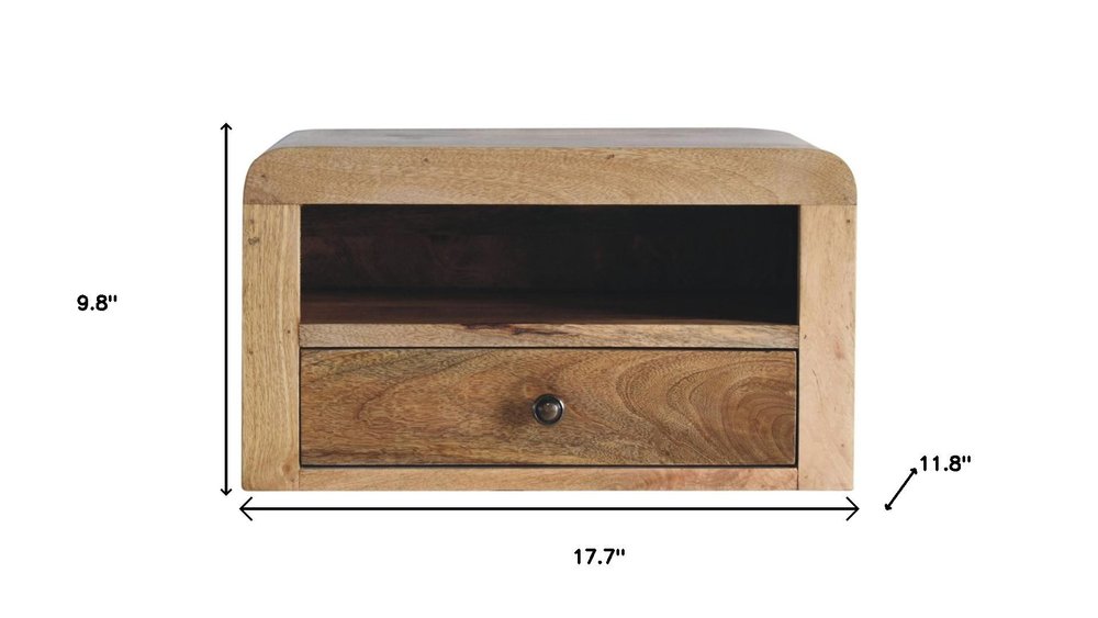 18" Brown Solid Wood One Drawer Floating Nightstand