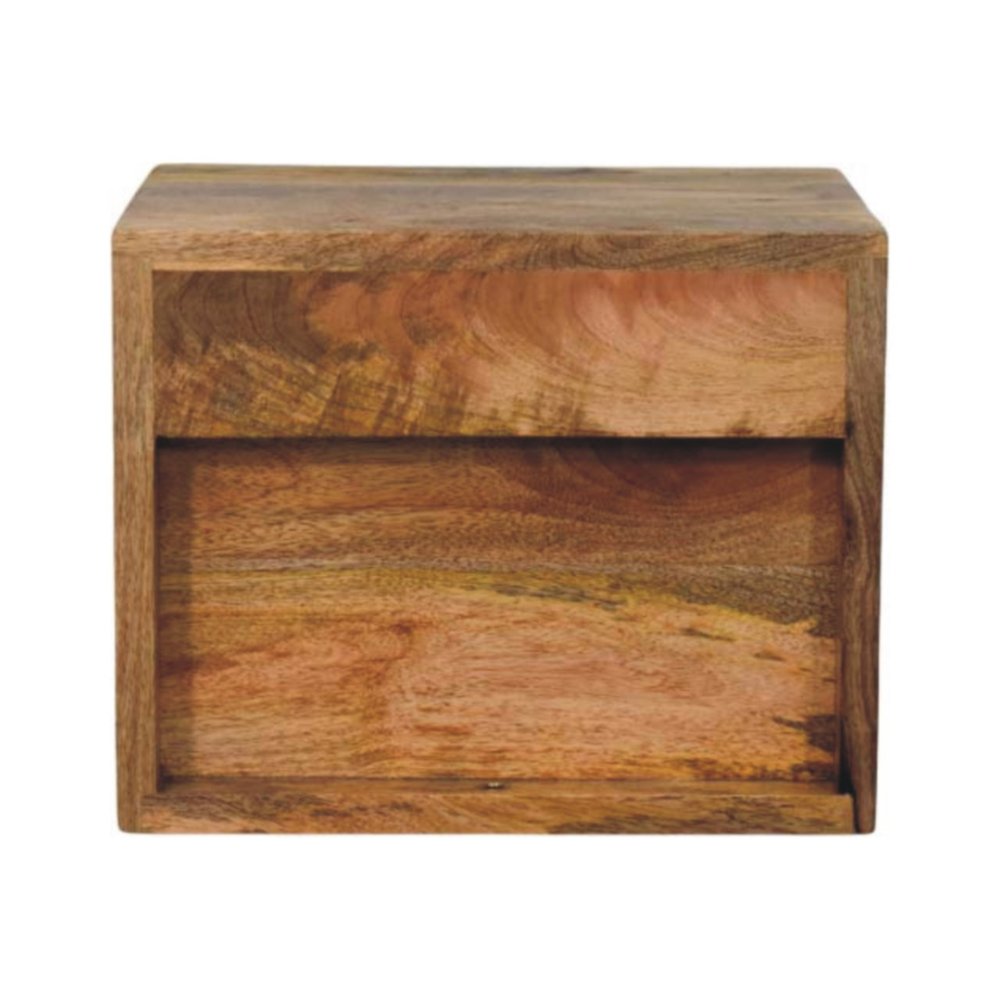 12" Brown Solid Wood Two Drawer Floating Nightstand