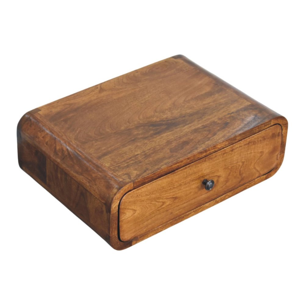 18" Chestnut Solid Wood Distressed One Drawer Floating Nightstand