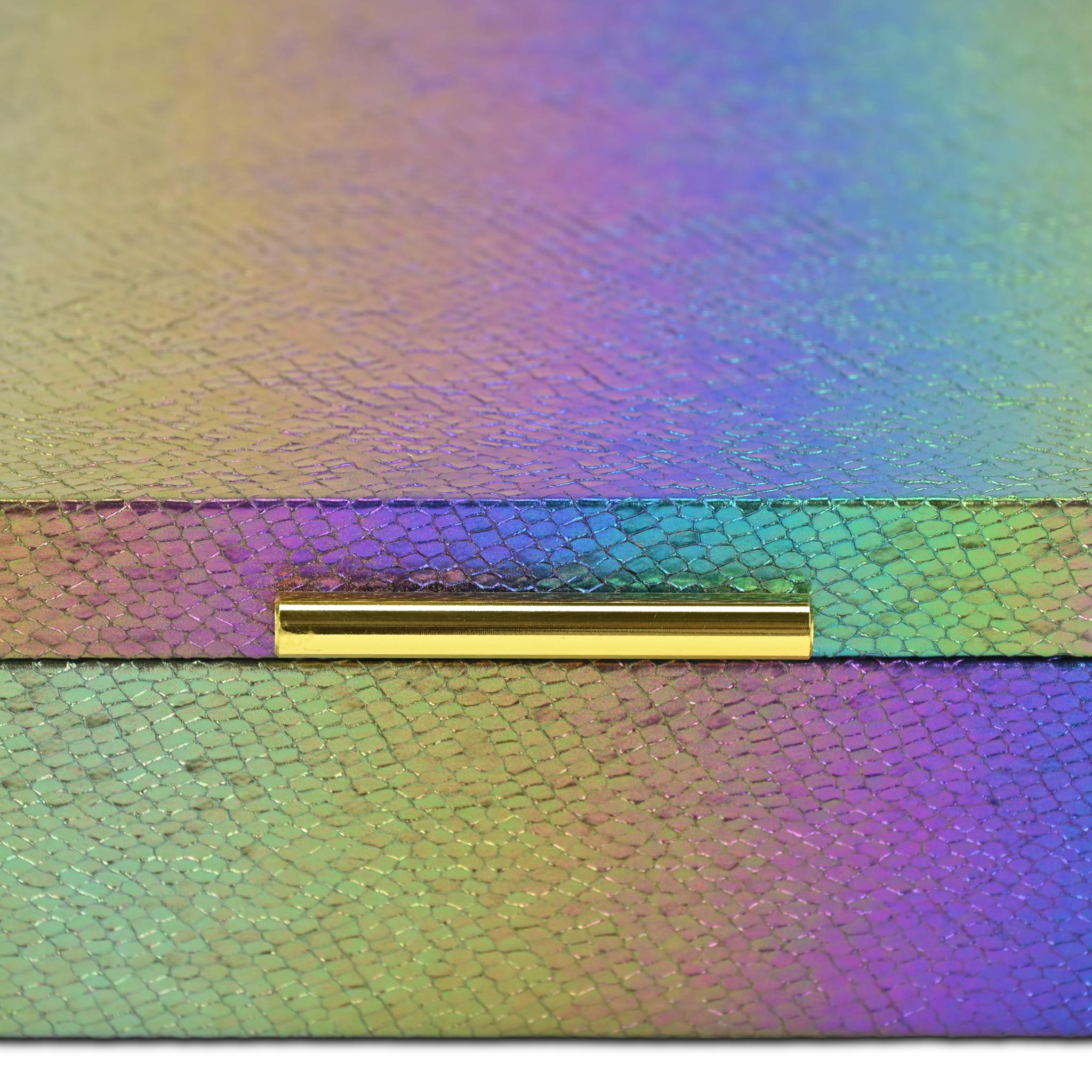 Set of Two Rainbow And Gold Faux Shagreen Nesting Storage Boxes With Lids