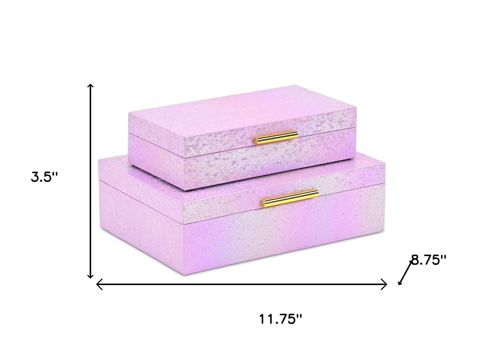 Set of Two Pink And Gold Faux Shagreen Nesting Storage Boxes With Lids