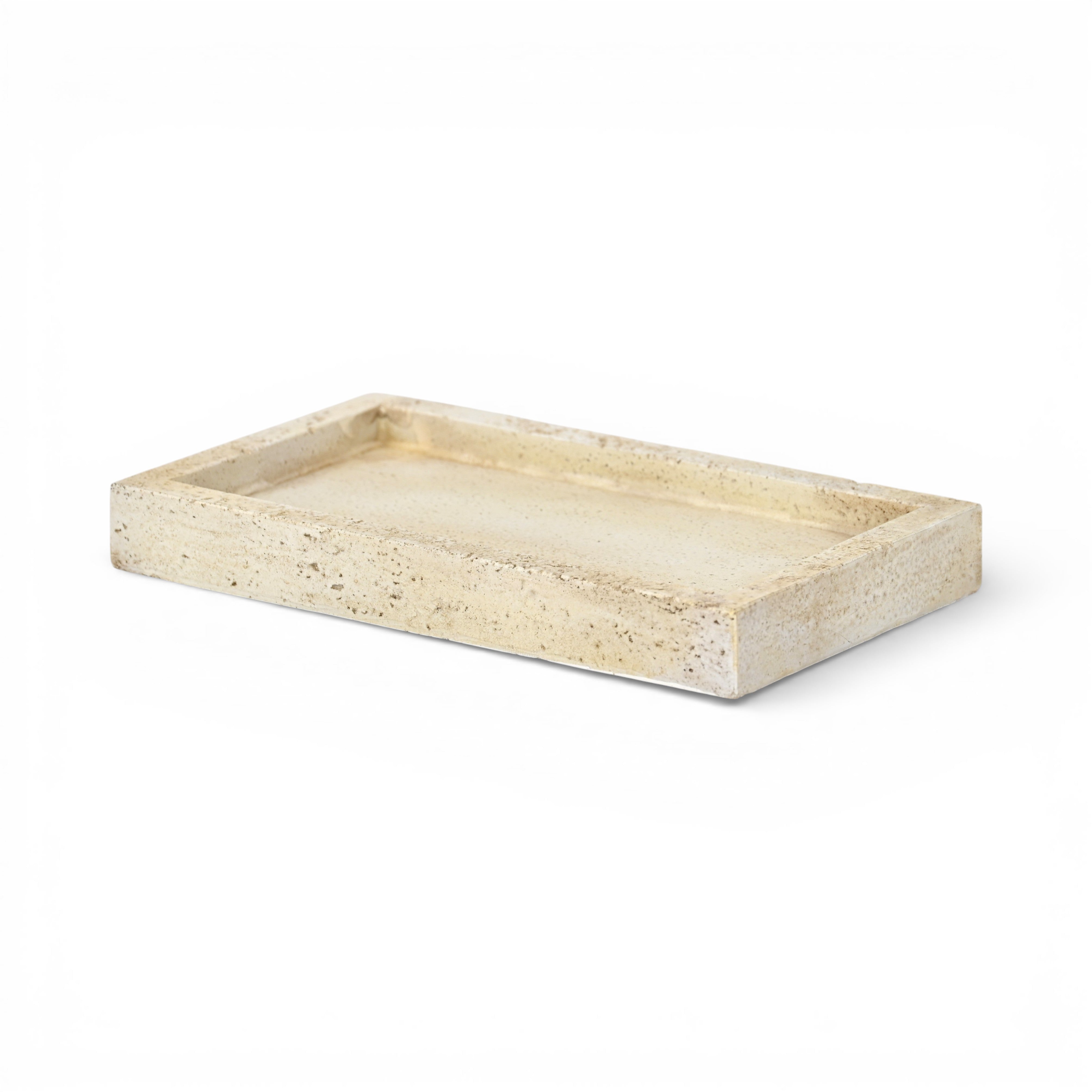 10" Beige Rustic Resin Faux Stone Handmade Trinket Tray