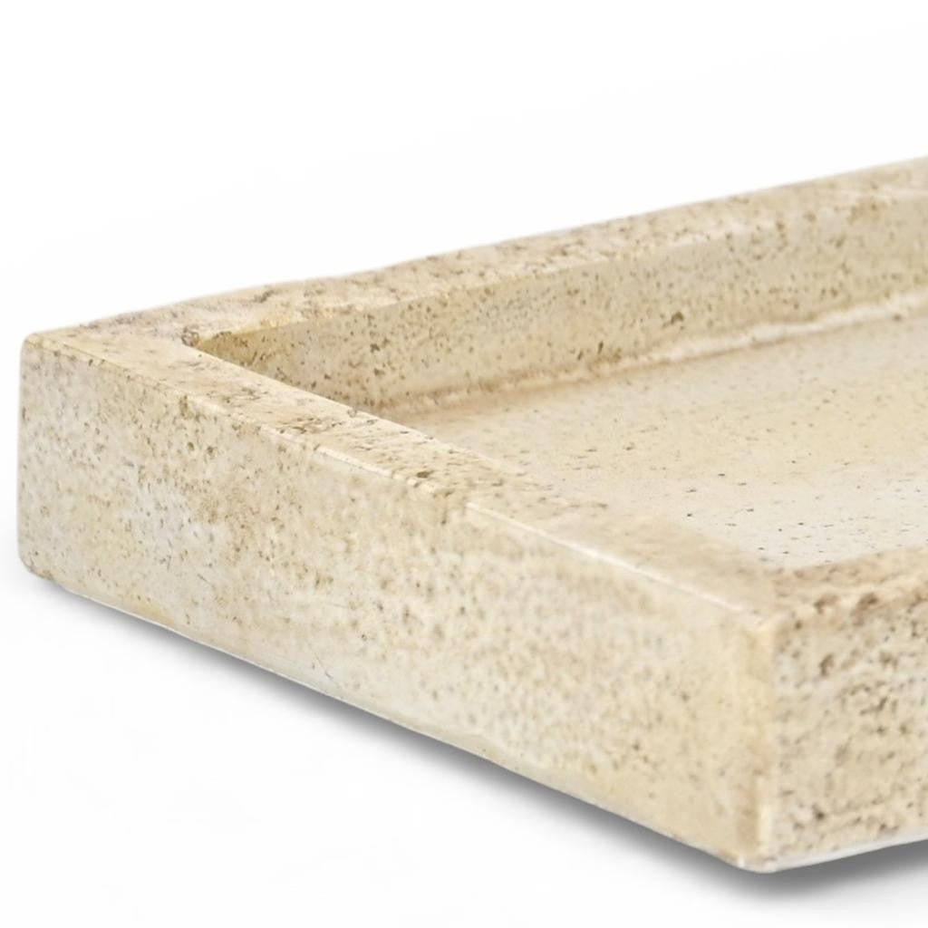 10" Beige Rustic Resin Faux Stone Handmade Trinket Tray