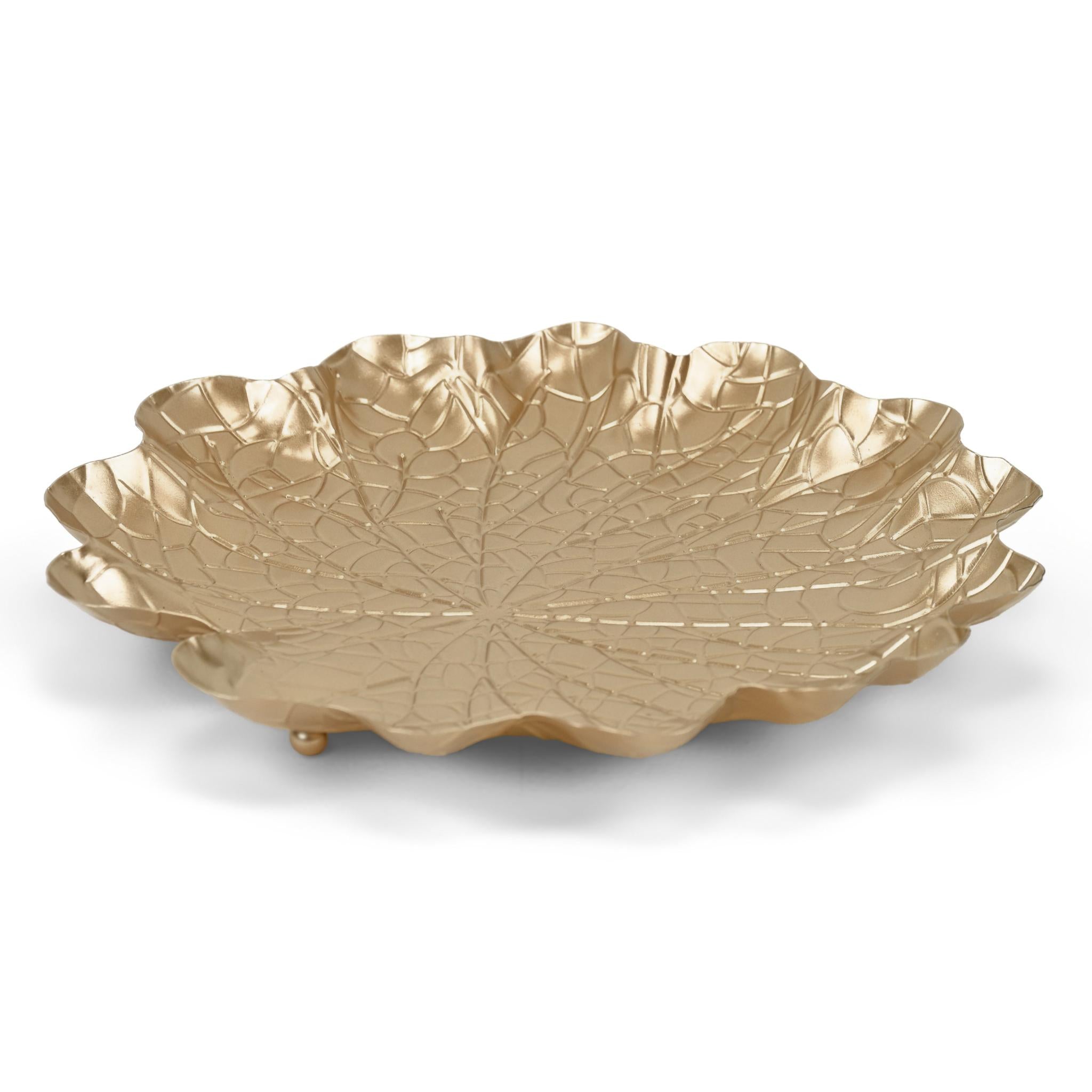 12" Gold Metal Handmade Lily Pad Vanity Tray