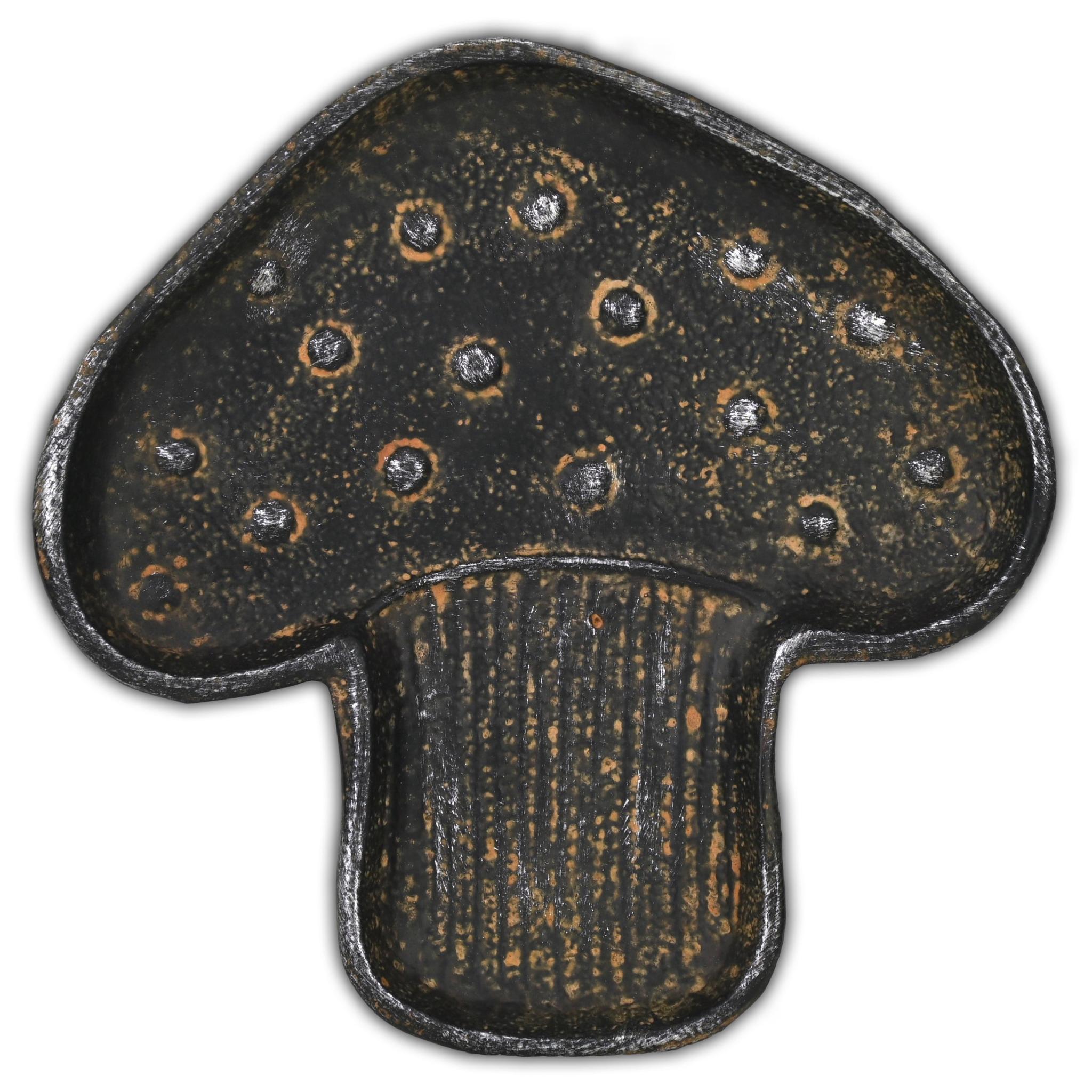 7" Black And Gold Cast Iron Handmade Mushroom Trinket Tray