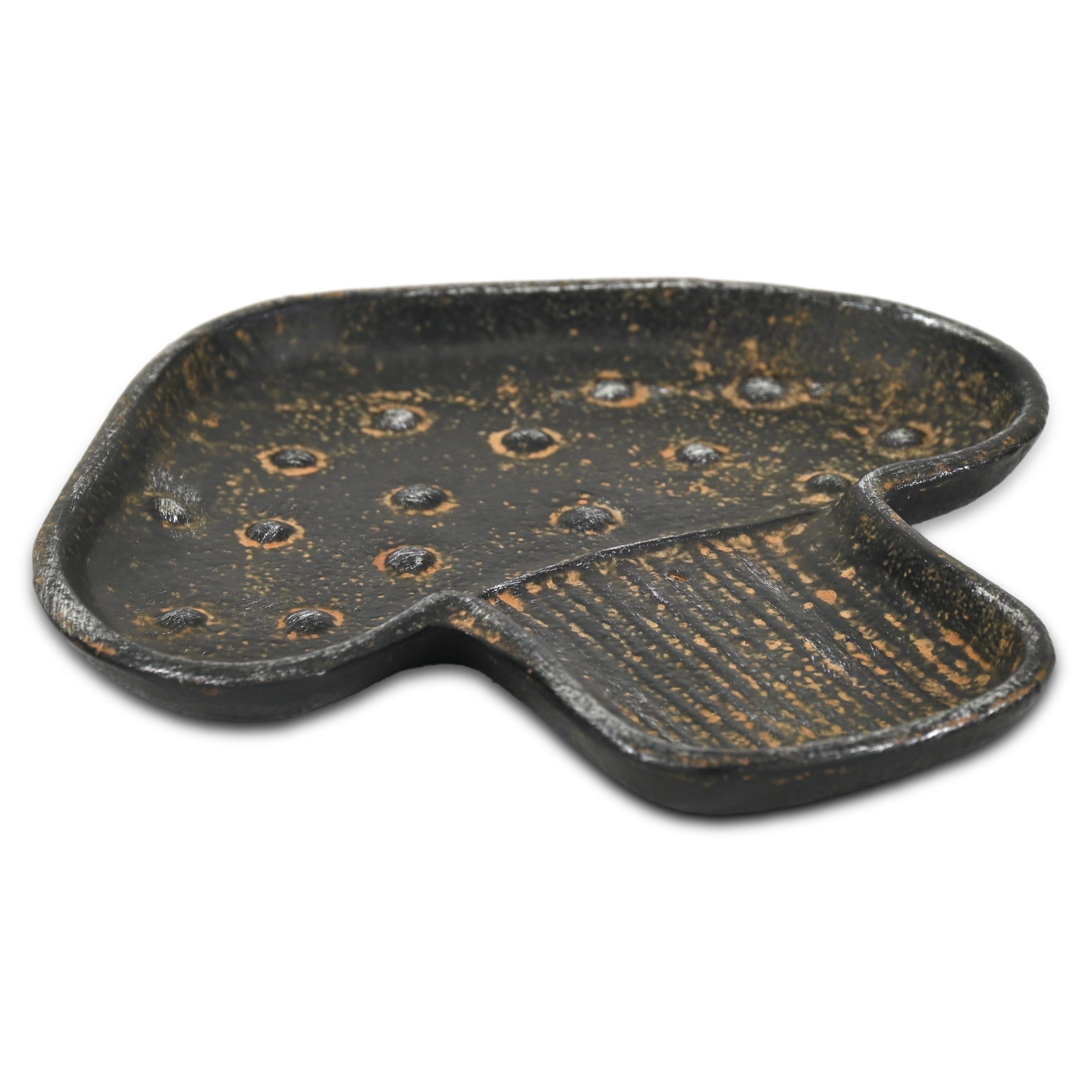7" Black And Gold Cast Iron Handmade Mushroom Trinket Tray