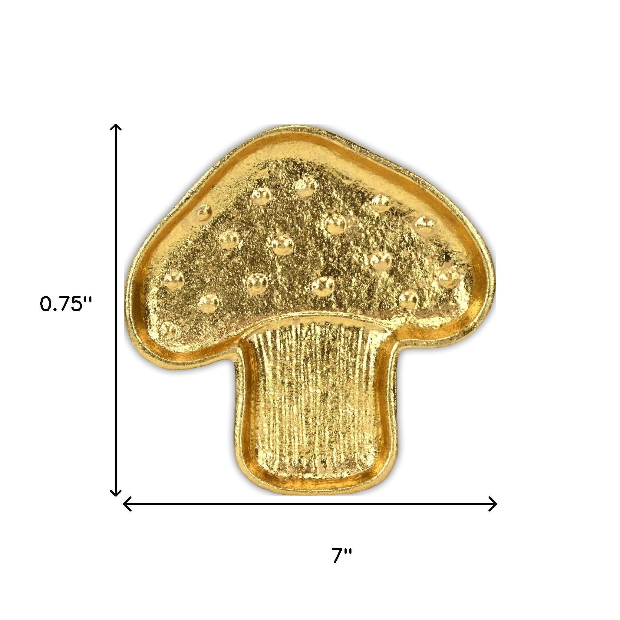 7" Gold Cast Iron Handmade Mushroom Trinket Tray