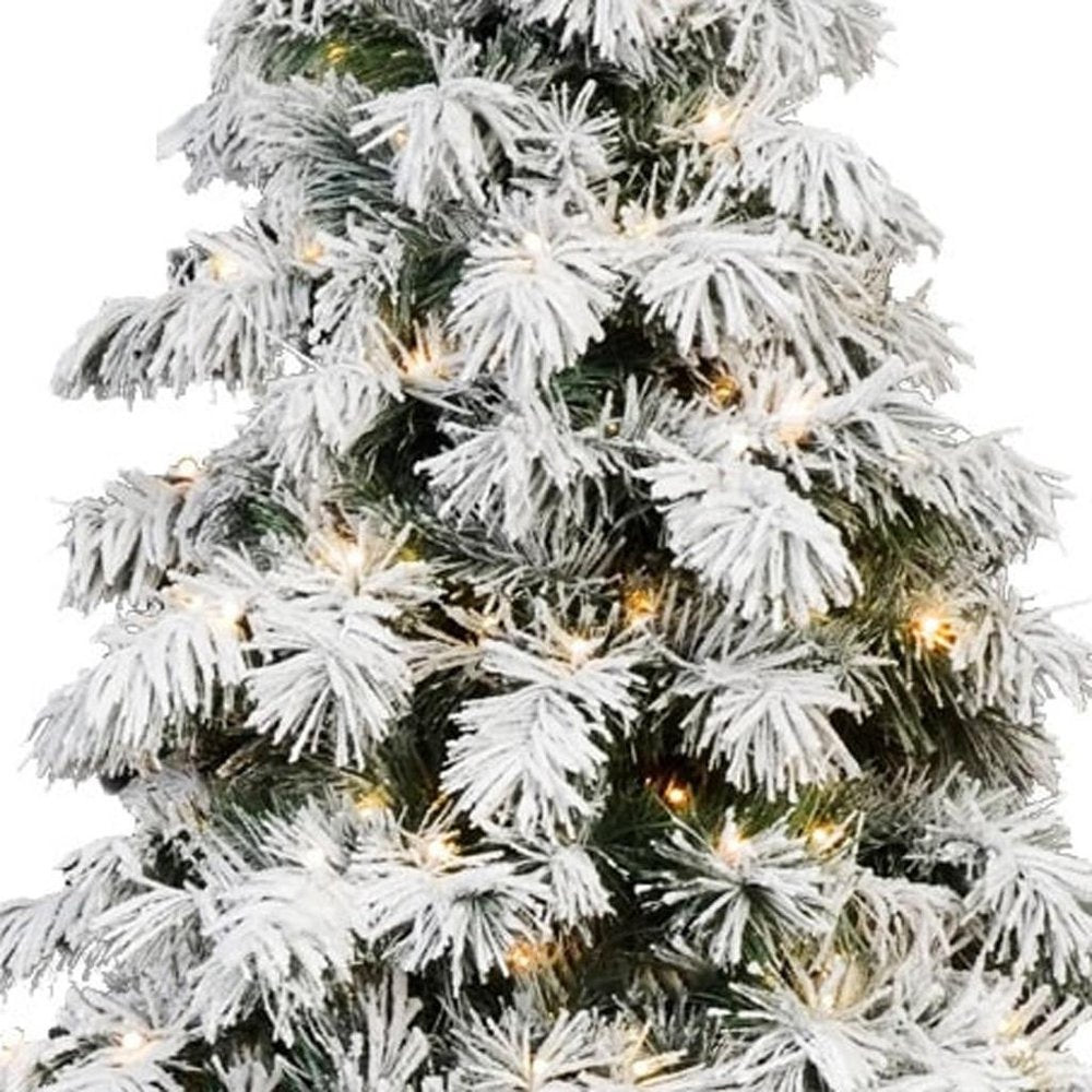 5' Green And White Pre Lit Full Flocked Pine Christmas Tree