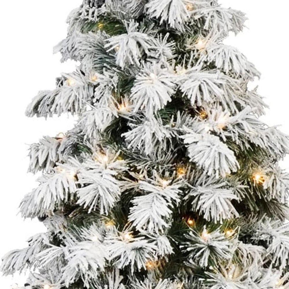 5' Green And White Pre Lit Full Flocked Pine Christmas Tree