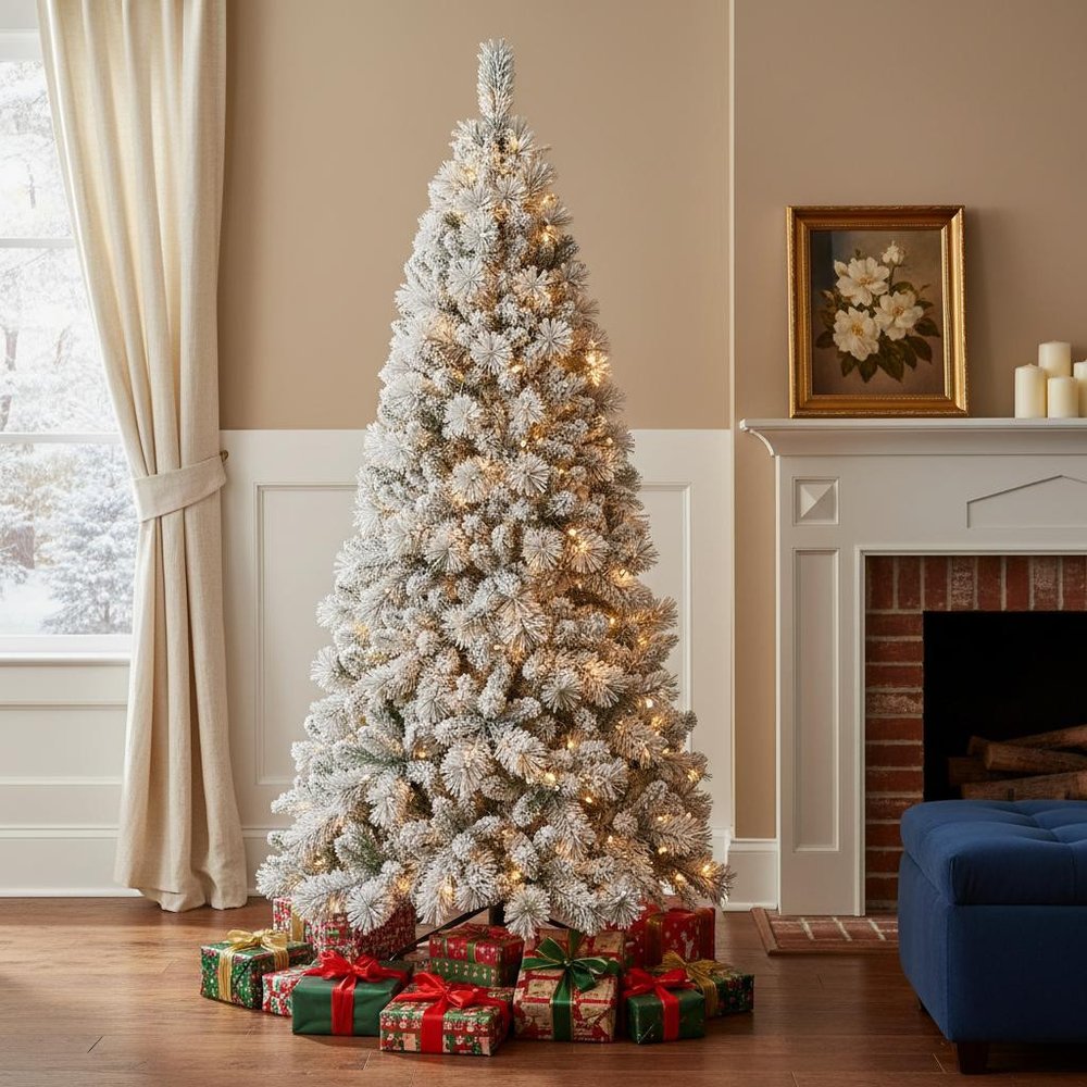 6' Pre Lit Full Flocked Fir Christmas Tree