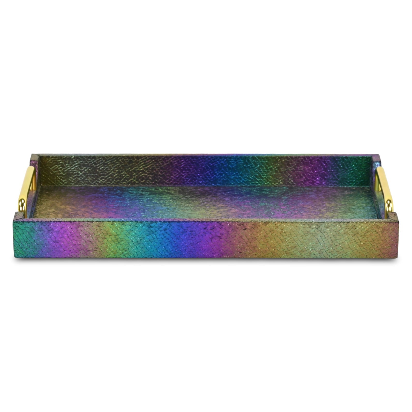 16" Rainbow Faux Shagreen Serving Tray With Handles