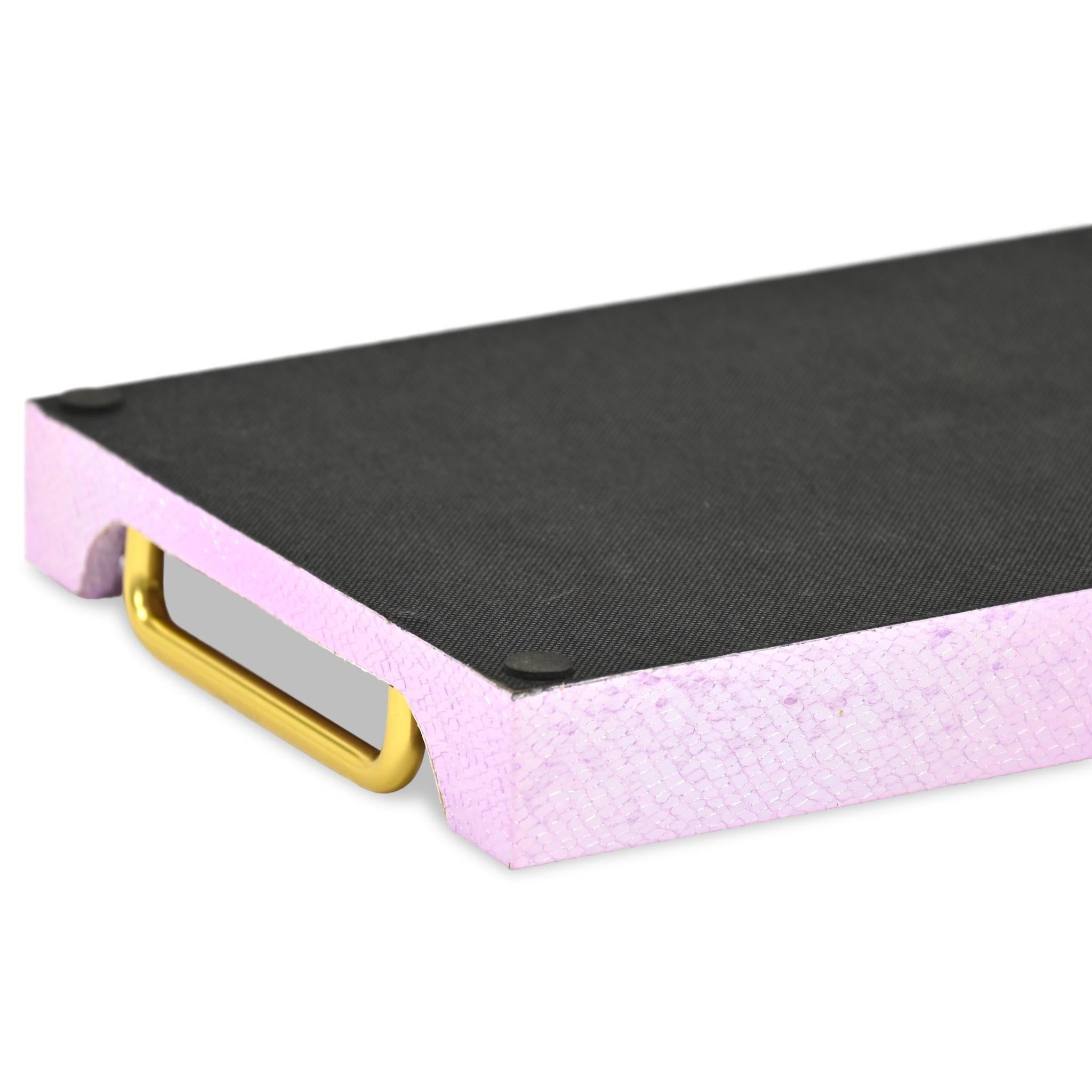 16" Pink Faux Shagreen Serving Tray With Handles