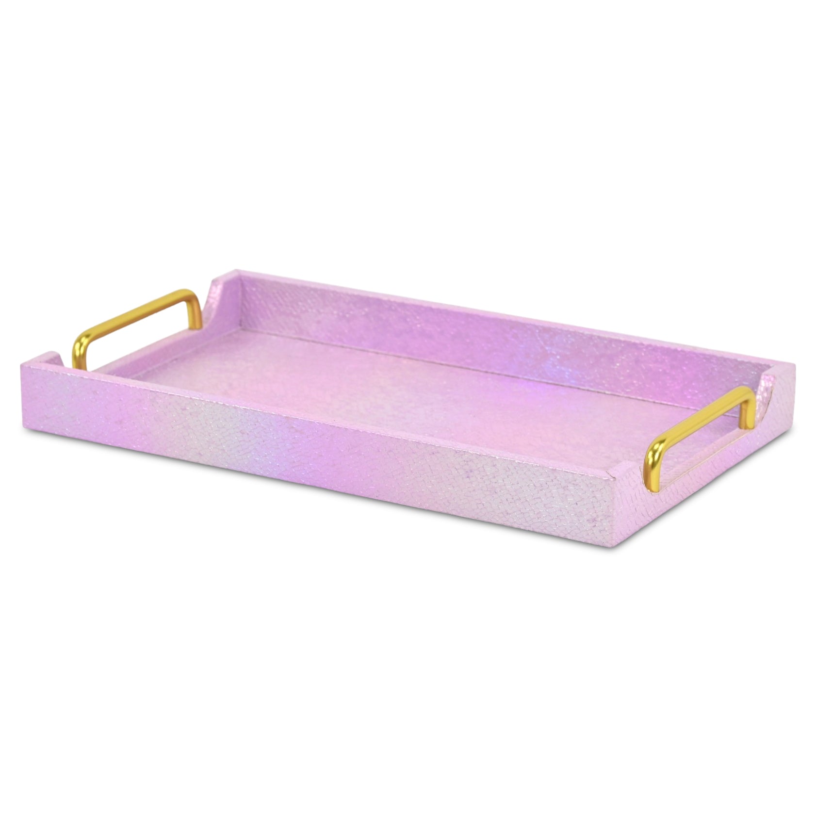 16" Pink Faux Shagreen Serving Tray With Handles