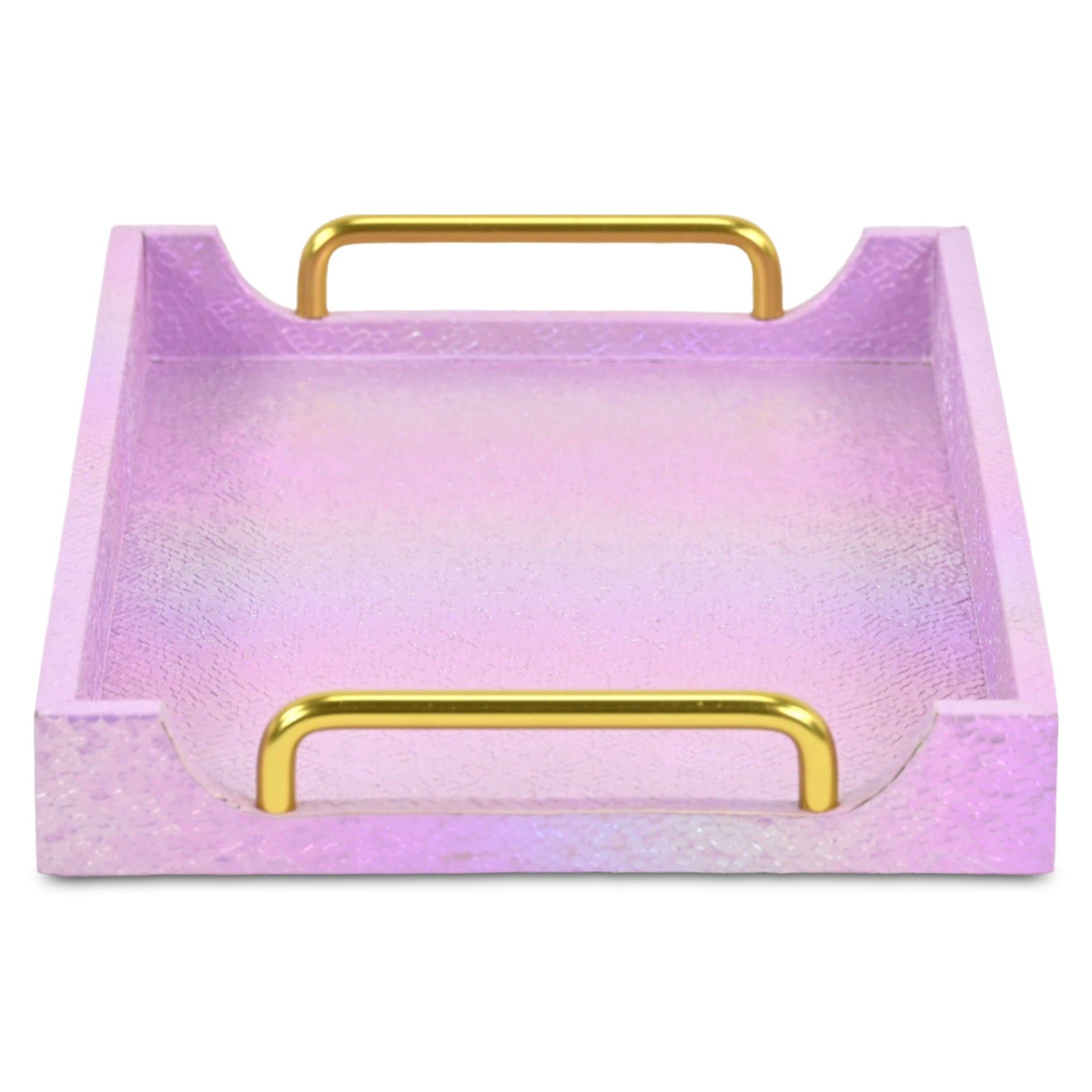 16" Pink Faux Shagreen Serving Tray With Handles