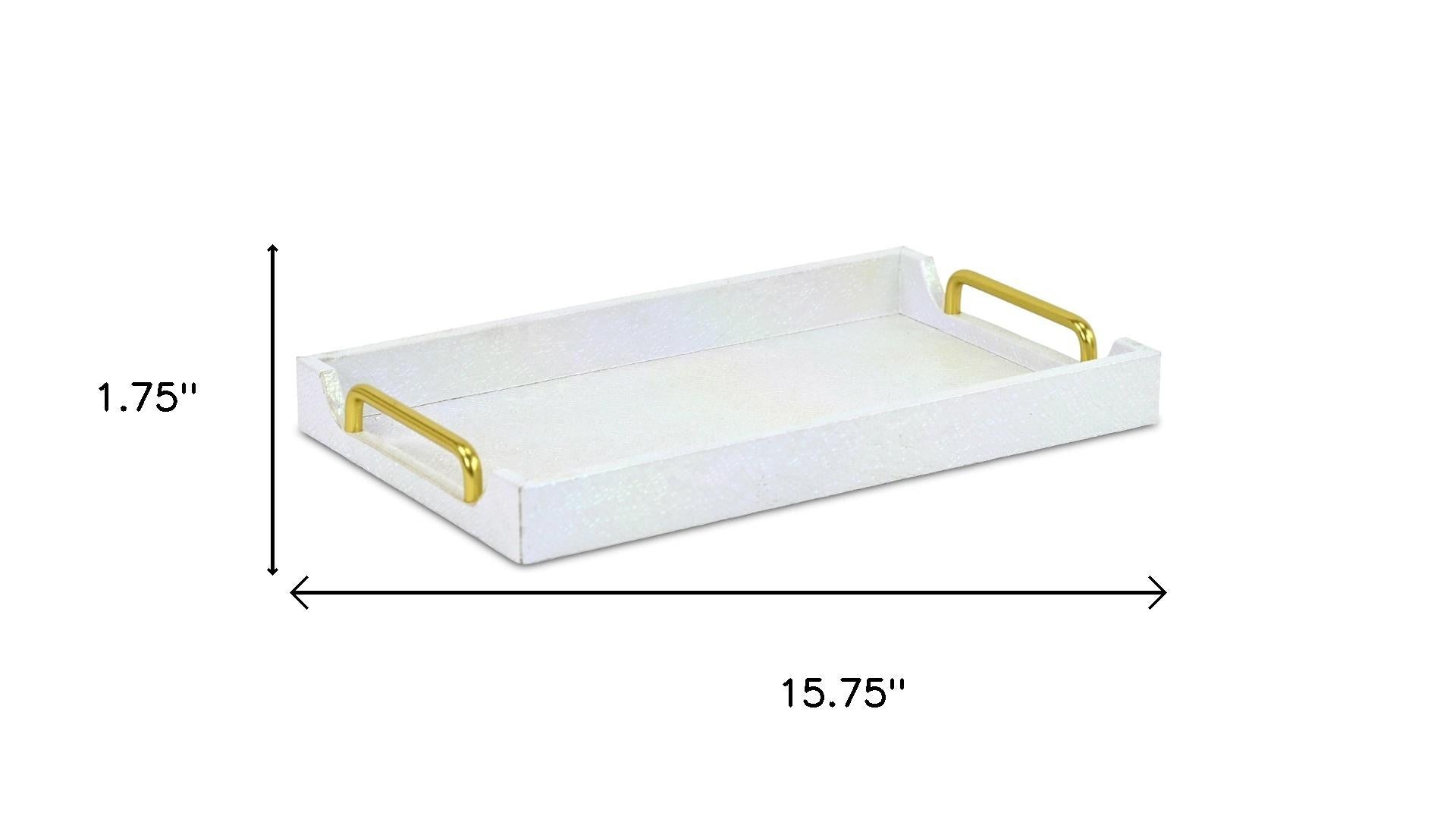 16" White Faux Shagreen Serving Tray With Handles