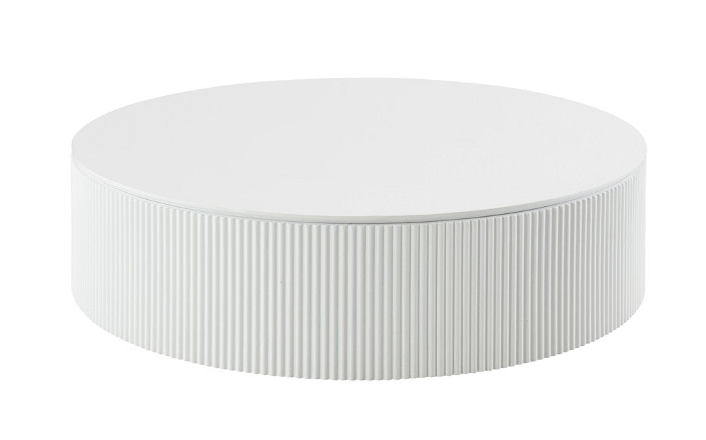47" White Wood Round Drum Coffee Table