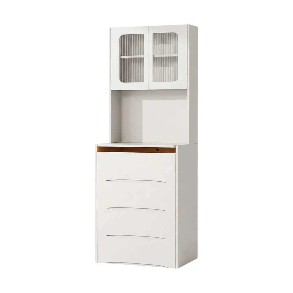 63" White Wood Lighted Mirrored Two Door Three Drawer Combo Dresser