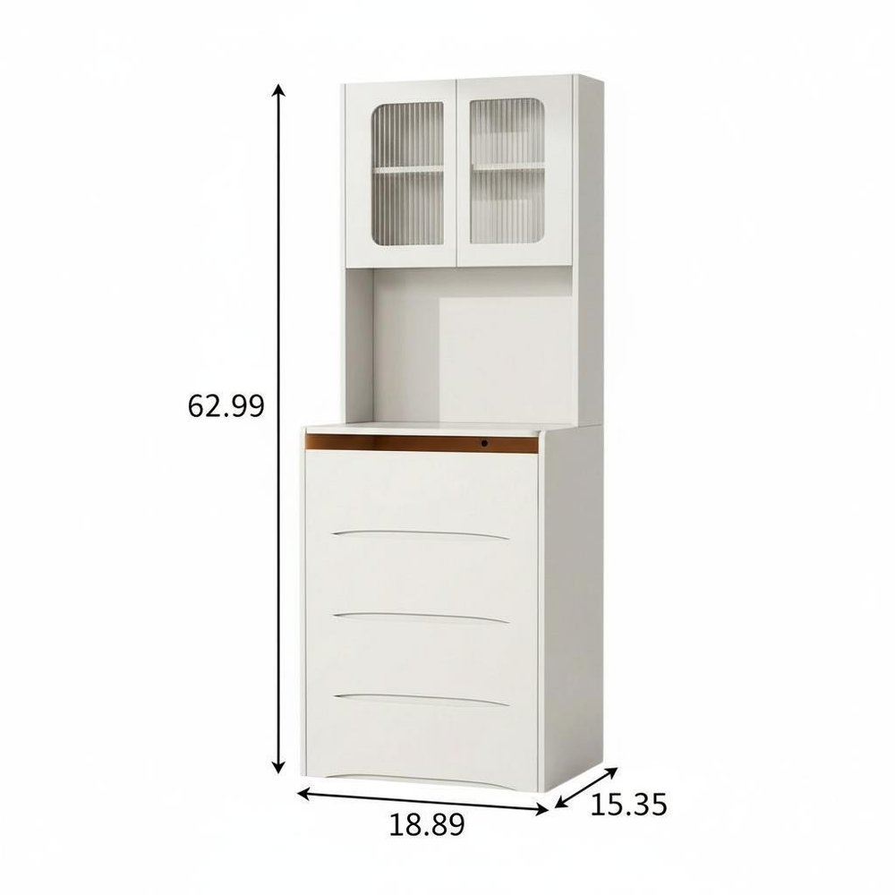 63" White Wood Lighted Mirrored Two Door Three Drawer Combo Dresser