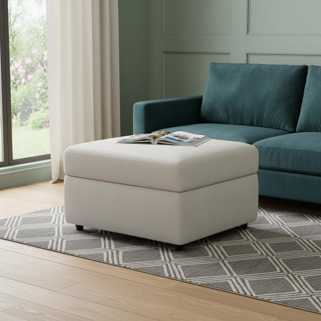 30" Beige And Black Velvet Ottoman With Storage