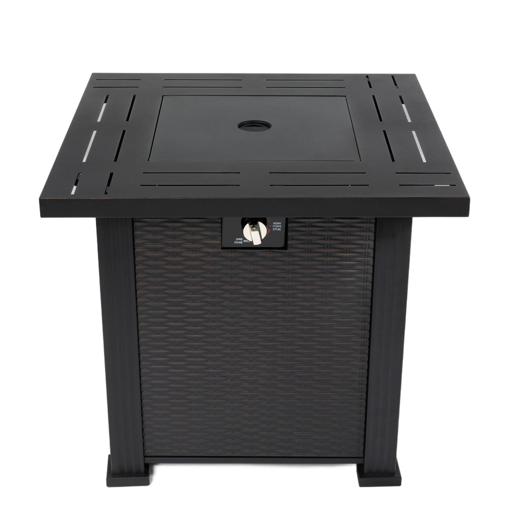 50000 BTU 28" Black Steel Propane Square Fire Pit Table With Cover