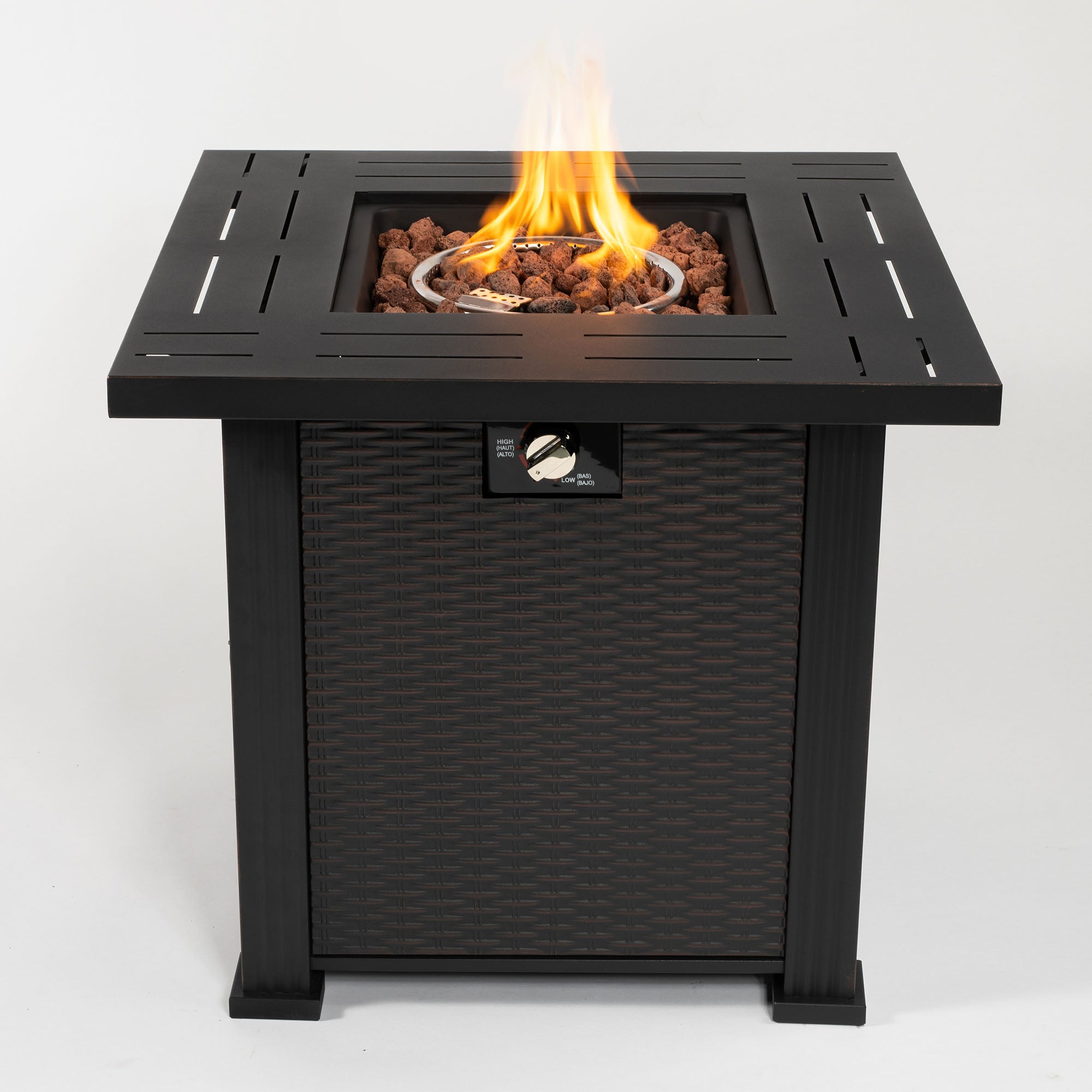 50000 BTU 28" Black Steel Propane Square Fire Pit Table With Cover