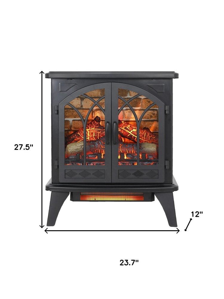 24" Black Metal Electric Fireplace With LED