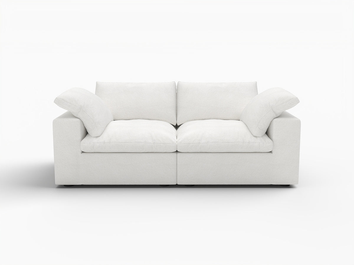 80" White Linen Blend Modular Loveseat and Toss Pillows