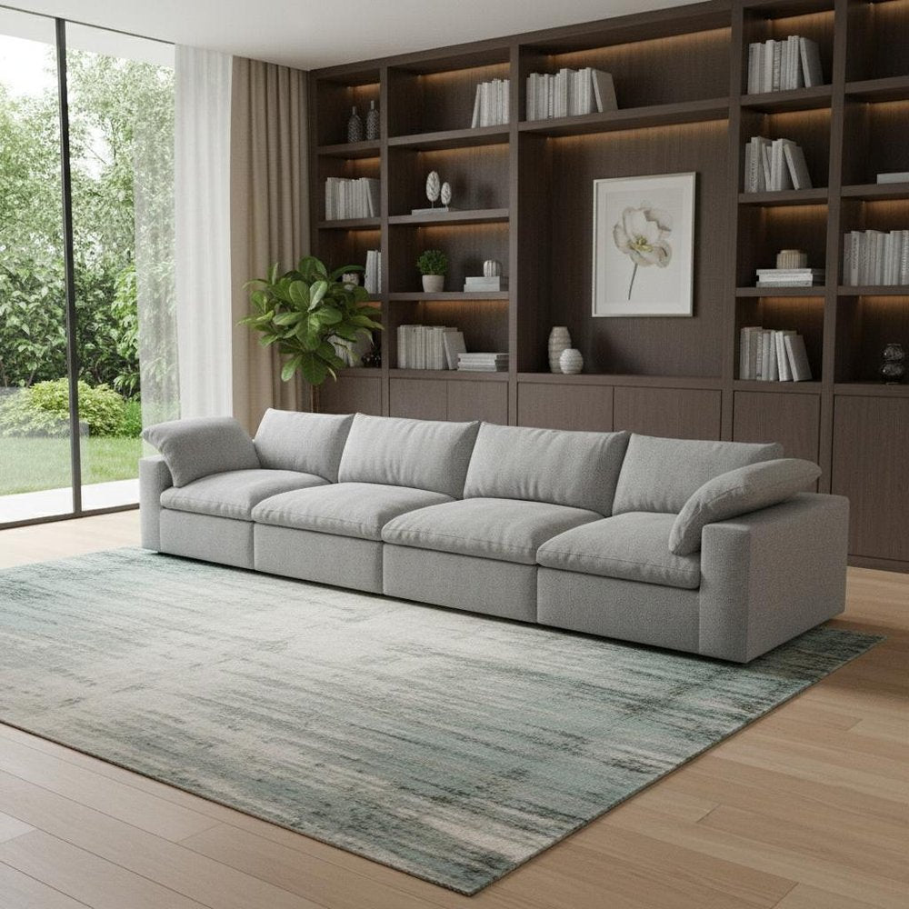160" White Linen Blend Modular Sofa With Toss Pillows