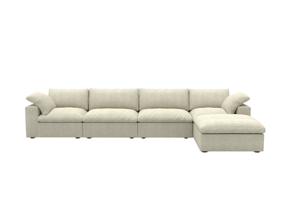 160" Khaki Linen Blend Modular Sofa With Ottoman And Toss Pillows