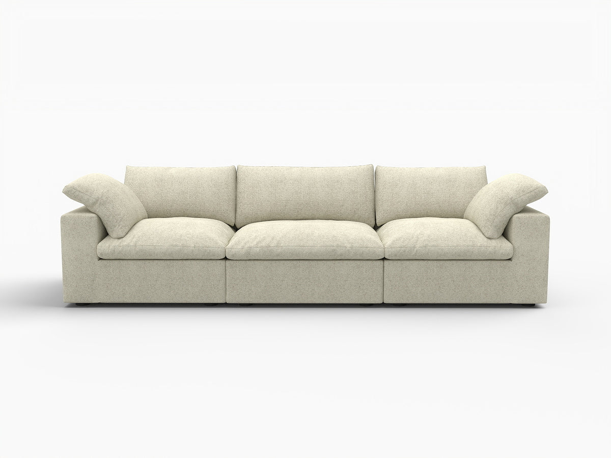 120" Khaki Linen Blend Modular Sofa With Toss Pillows