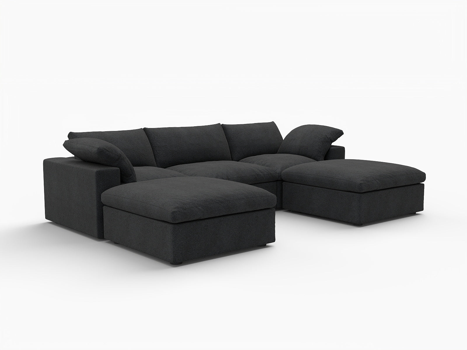120" Black Linen Blend Modular Sofa With Ottomans Toss Pillows And Storage
