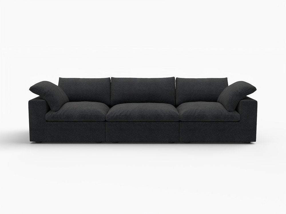 120" Black Linen Blend Modular Sofa With Toss Pillows