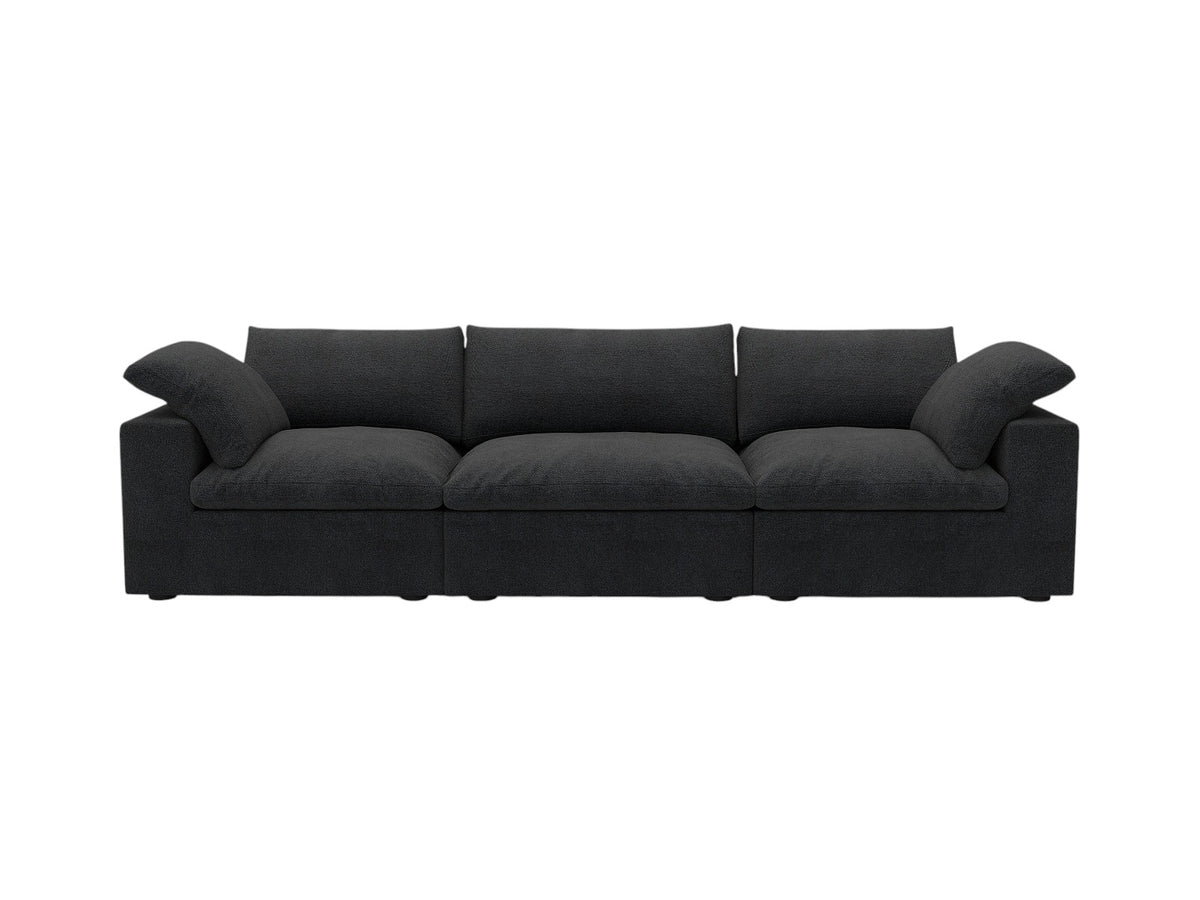 120" Black Linen Blend Modular Sofa With Toss Pillows