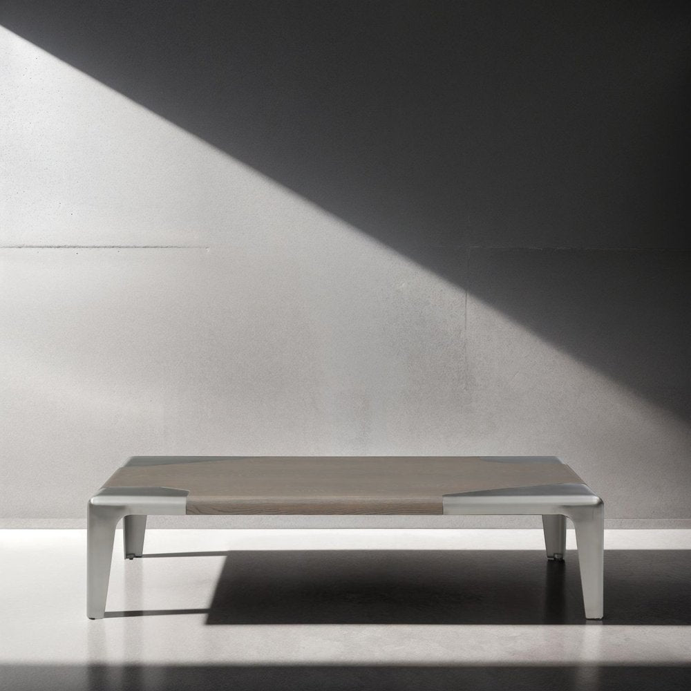 57" Light Gray and Silver Wood and Stainless Steel Coffee Table