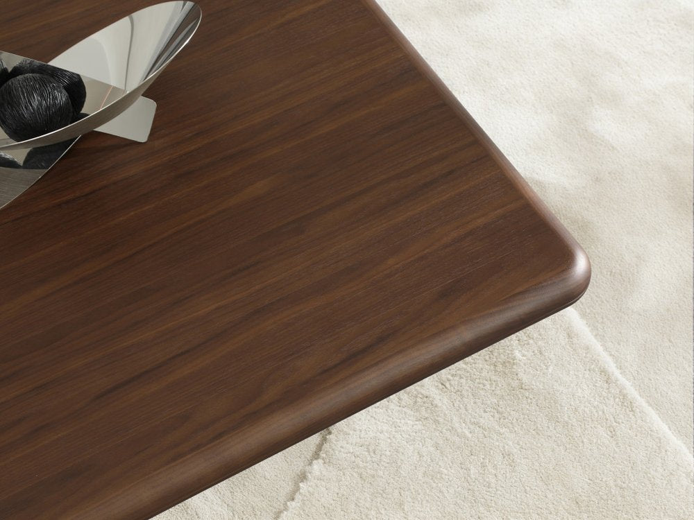 39" Brown and Silver Wood and Stainless Steel Square Pedestal Coffee Table