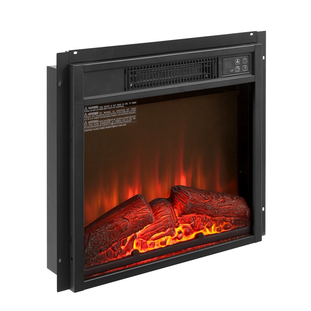 18" Black Metal Electric Fireplace Insert With LED