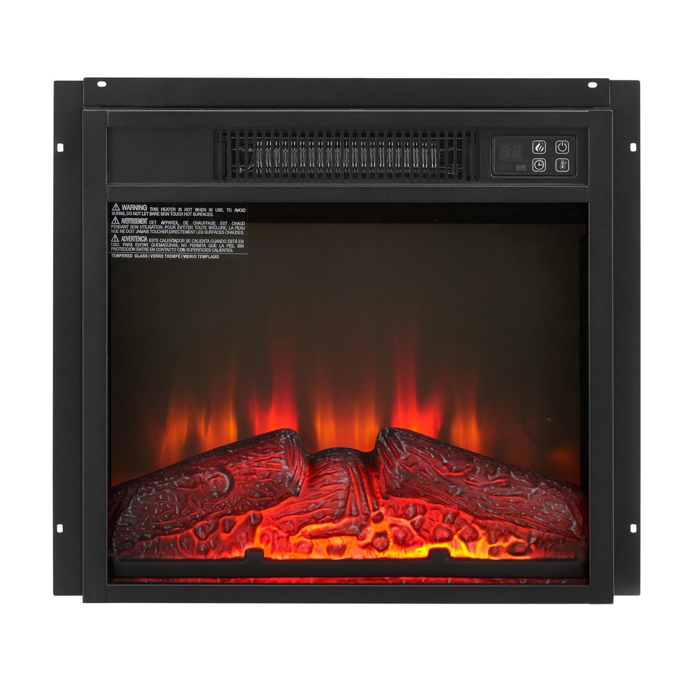 18" Black Metal Electric Fireplace Insert With LED
