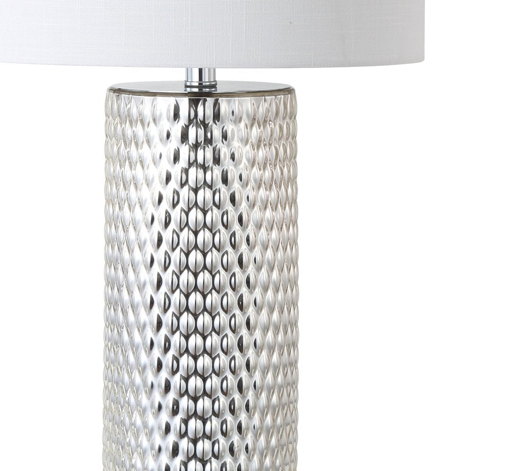 30" Silver Table Lamp With Drum Shade