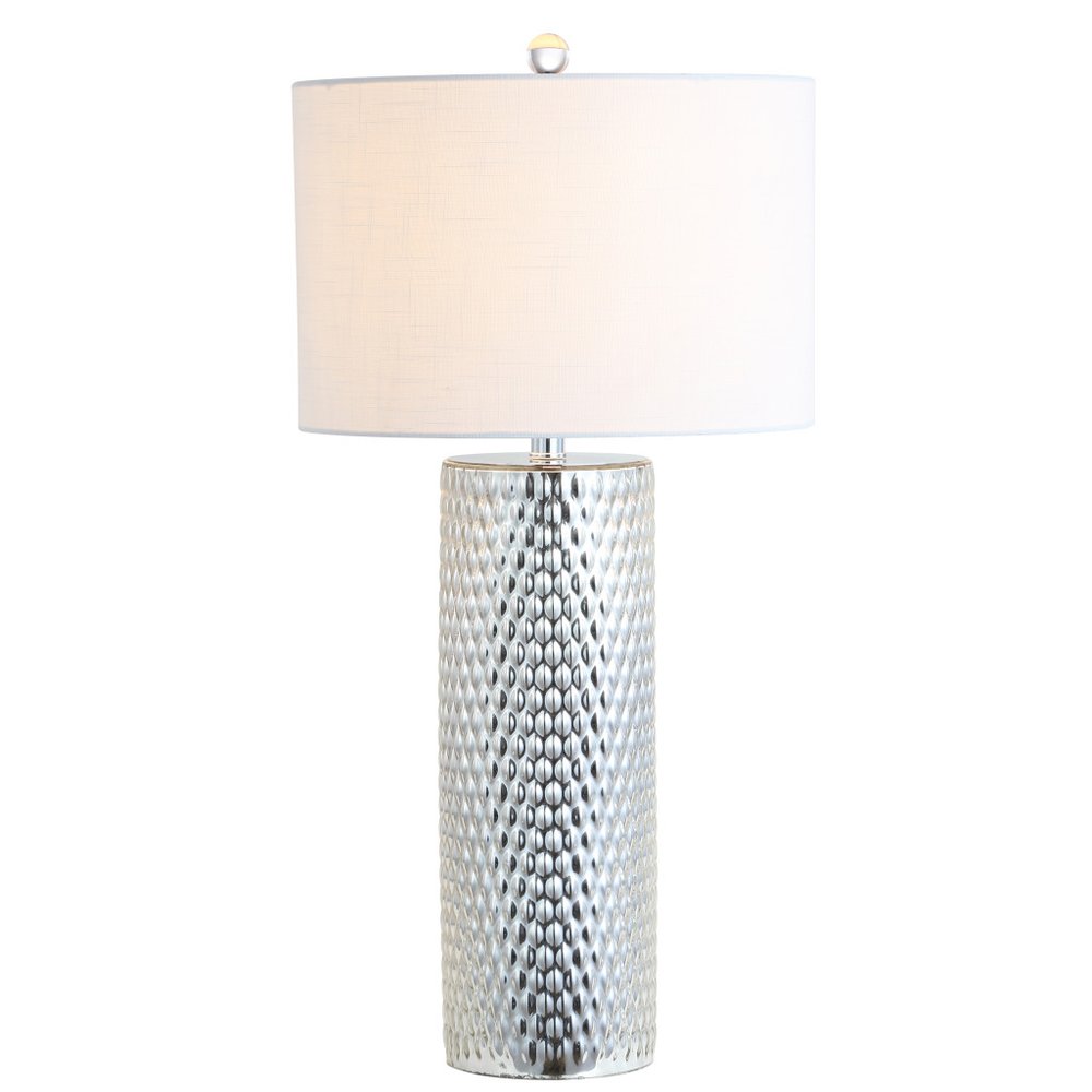 30" Silver Table Lamp With Drum Shade