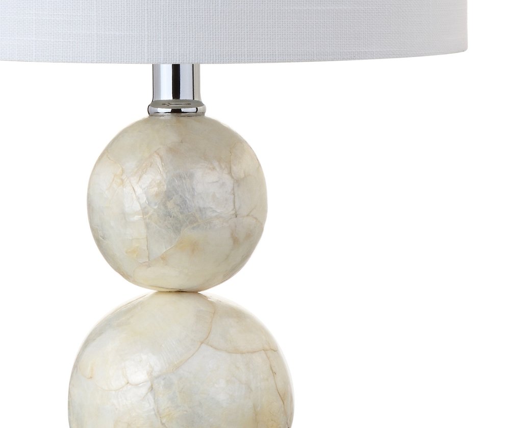 19" Clear And Off White Globe Table Lamp With Drum Shade