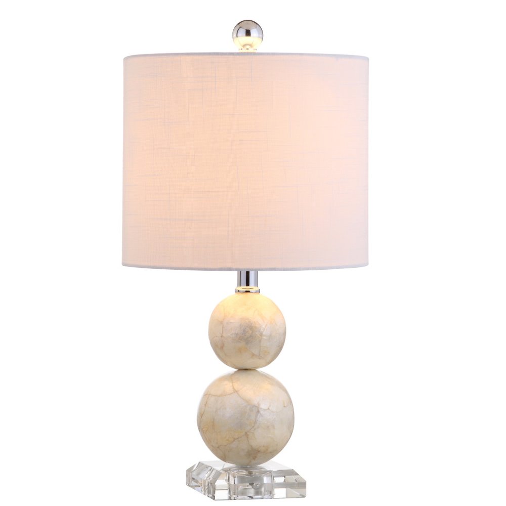 19" Clear And Off White Globe Table Lamp With Drum Shade