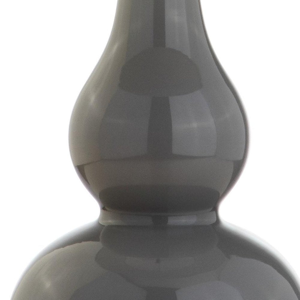21" Silver Gourd Table Lamp With Drum Shade