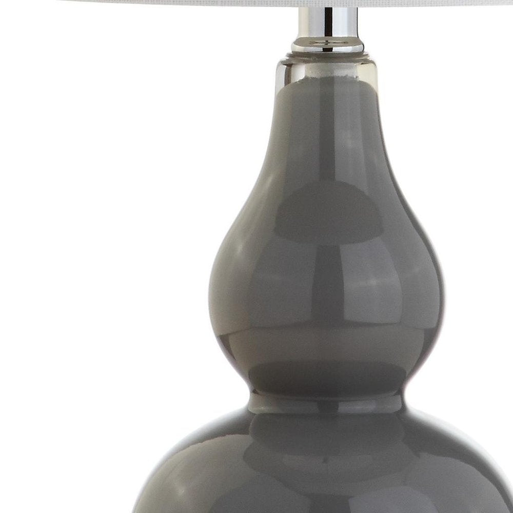 21" Silver Gourd Table Lamp With Drum Shade