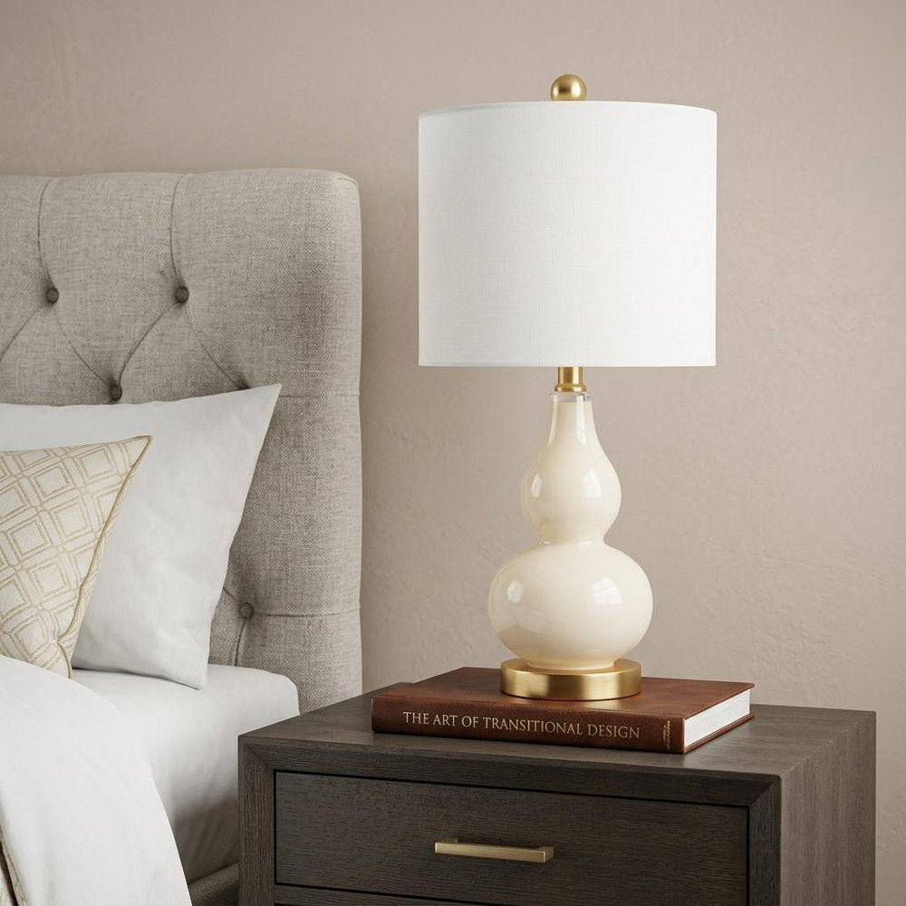 21" Gold Gourd Desk Lamp With Drum Shade