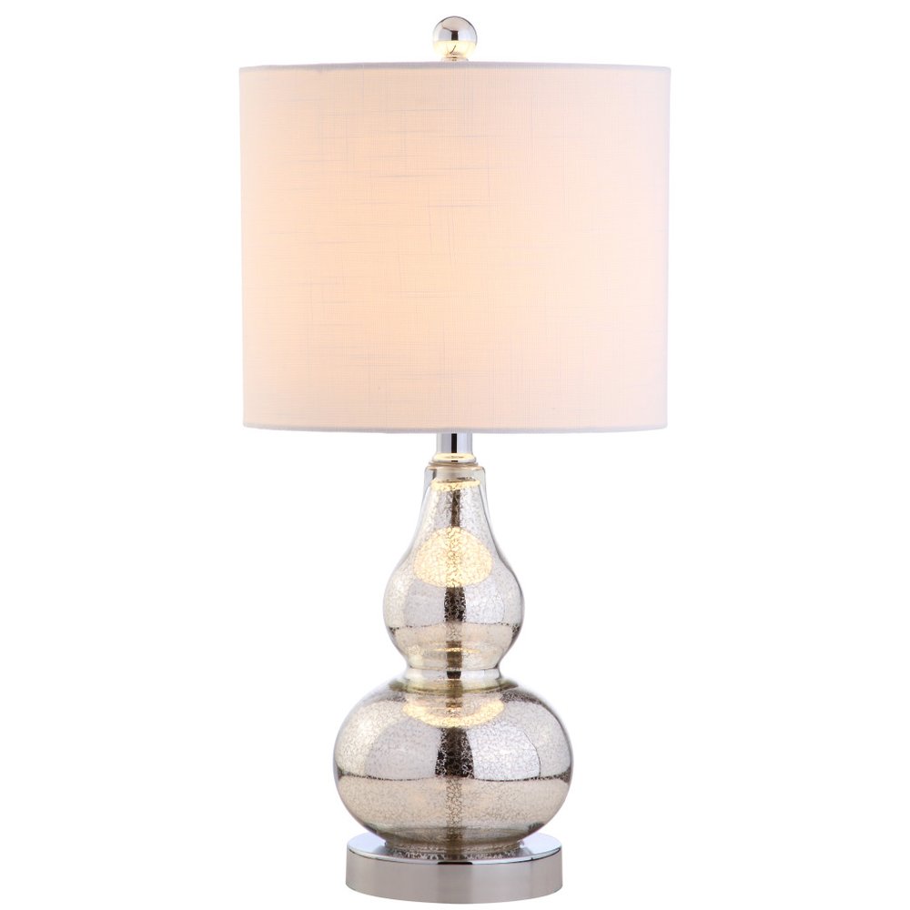 21" Silver Gourd Desk Lamp With Drum Shade
