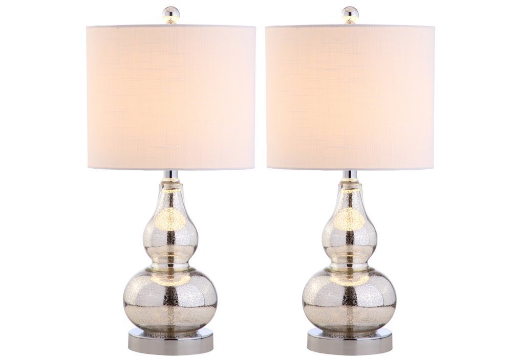Set of Two 21" Silver Gourd Table Lamps With Drum Shades